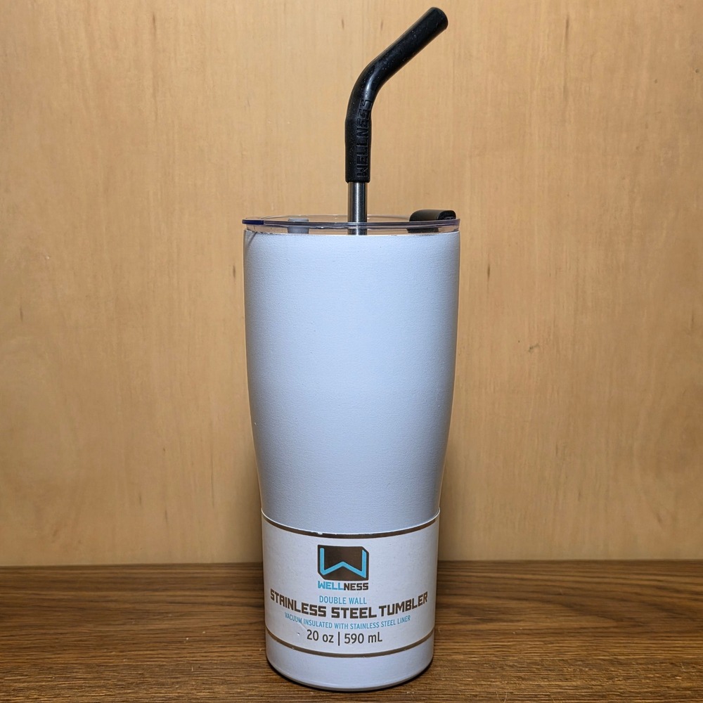 Wellness 20 oz Stainless Steel Tumbler Double Wall Vacuum Insulated Straw New*